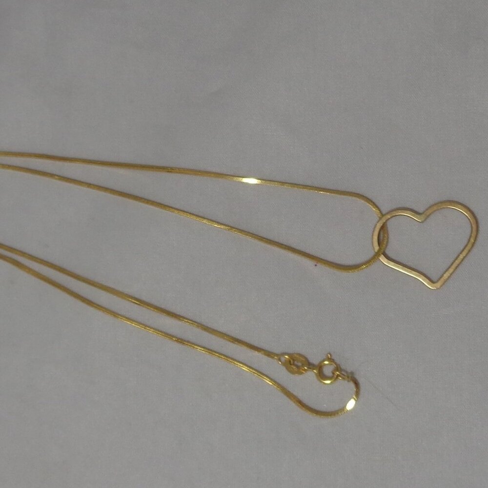 Aurafin 14k Gold Herringbone 18" Chain Necklace w/ Floating Heart Valentine